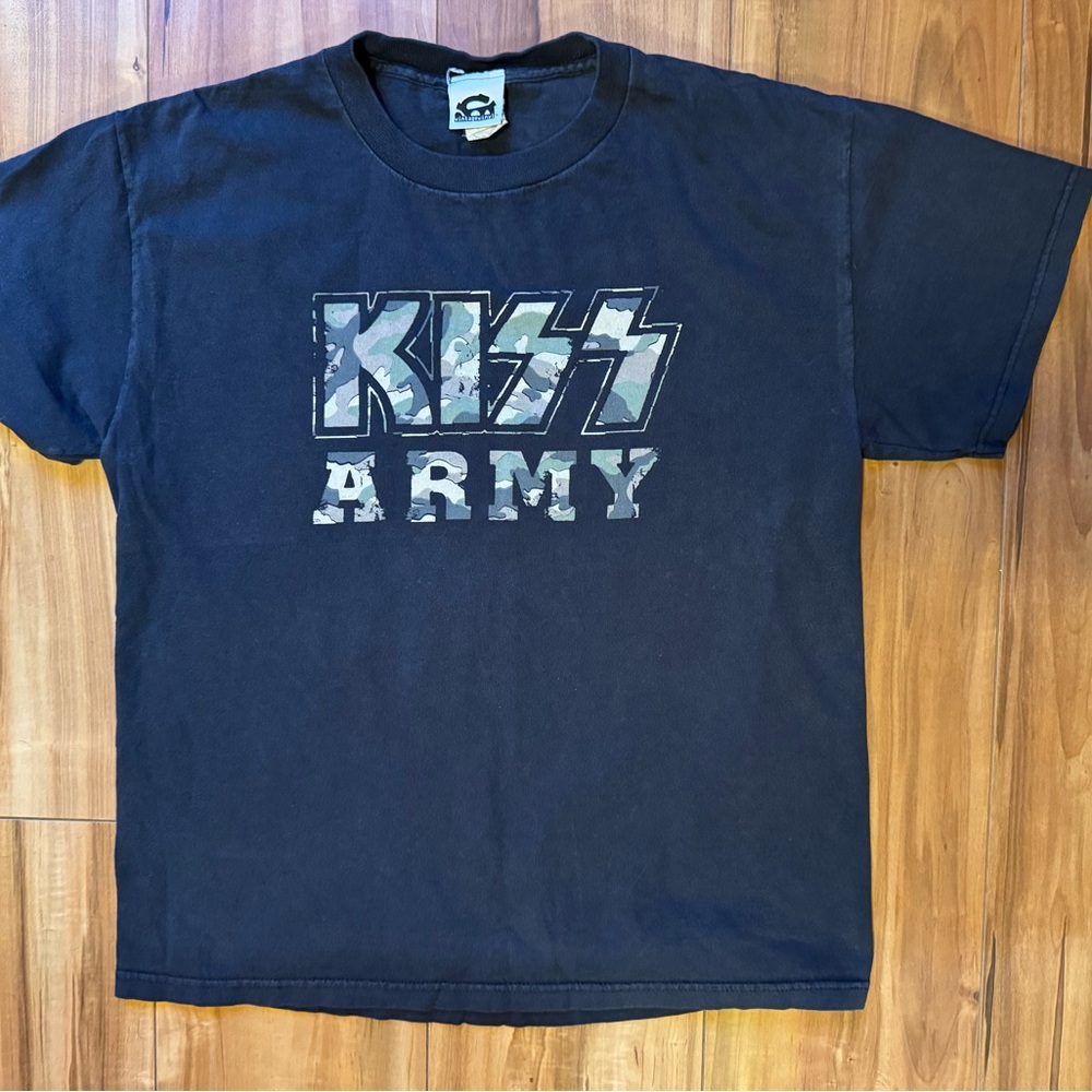 Vintage KISS ARMY T Shirt MED Black Camo Letters Logo Vintagevinyl 2006‎